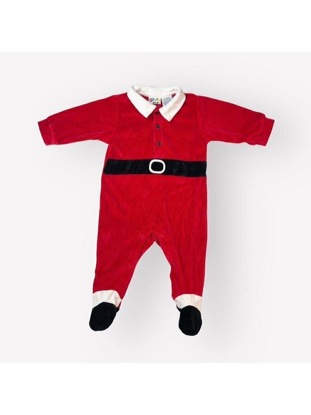 VTG Baby Boy Christmas Santa Fleece Winter Footed Jumper Outfit 6/9m Red Bunting